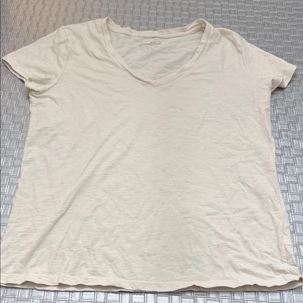 Universal Thread Cream Slub Cotton V-Neck Tee Women’s L - Picture 1 of 5